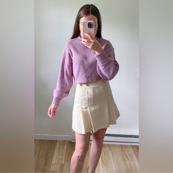 Milly New York Cream Ivory Wool Preppy Tweed Pleated Mini Skirt sz 6 - Picture 9 of 11